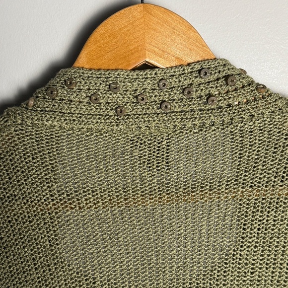 Jana Heavy Mesh Knit 3/4 Sleeve Lagenlook Sweater with Attached Front Green M - Picture 7 of 15